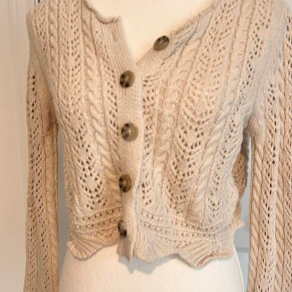 Jessica Simpson Size Small Cream Knitted Crotchet Cardigan - Picture 4 of 5